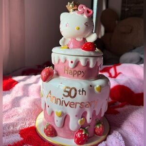 Hello Kitty Pink and Gold Cake Cookie Jar